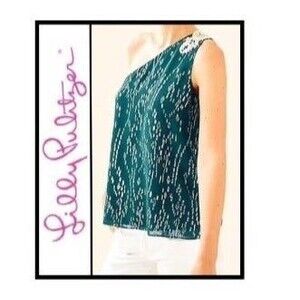 NWT Lilly Pulitzer SIZE 16 SIENE One Shoulder Beaded Lined Silk SWING Top